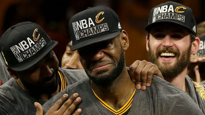 LeBron's emotions run high after winning his third championship but first in Cleveland. 