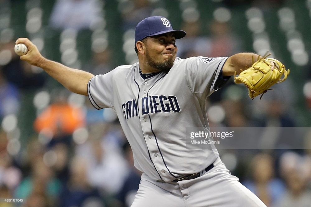 MILWAUKEE, WI - APRIL 22: Joaquin Benoit #56 of the San Diego Padres pitches during the bottom of the eighth inning against the Milwaukee Brewers at Miller Park on April 22, 2014 in Milwaukee, Wisconsin. (Photo by Mike McGinnis/Getty Images) *** Local Caption *** Joaquin Benoit
